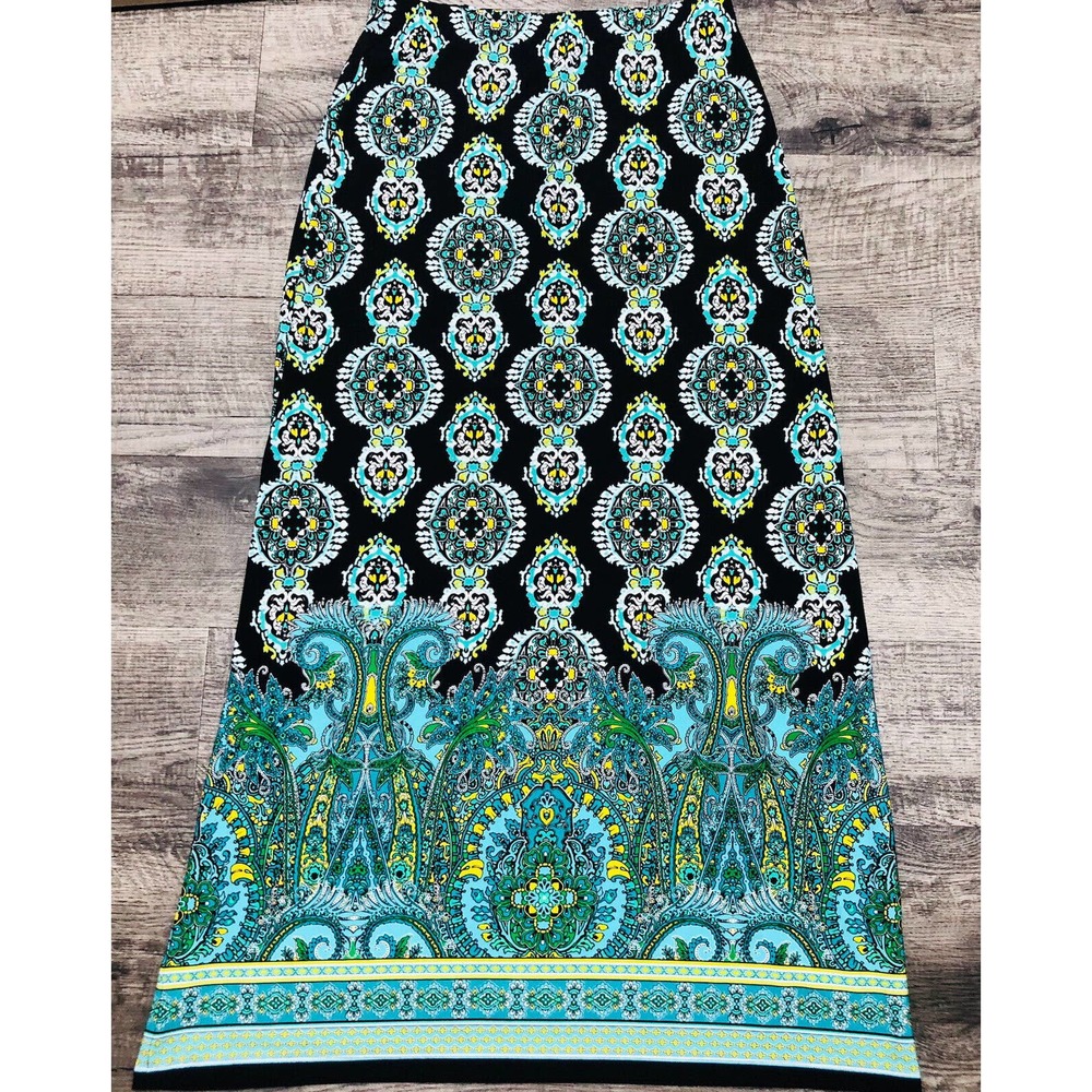 Cato Skirt Womens XS Maxi Pull On Skirt Floral Print Boho Black Tiered E9 - Picture 2 of 5